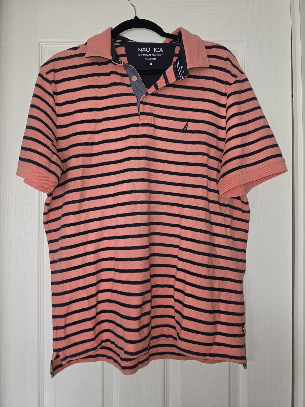 Nautica Men’s Coral Pink & Navy Striped Polo